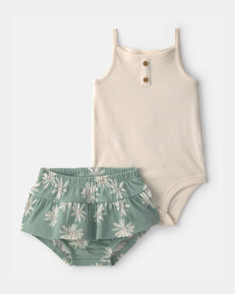 baby girl 2-piece floral top & skort set - ivory/green