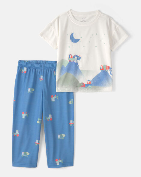 toddler boy construction loose fit 2-piece pajama set - grey/blue