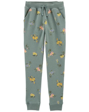 Kid Floral Print Pull-On Fleece Pants