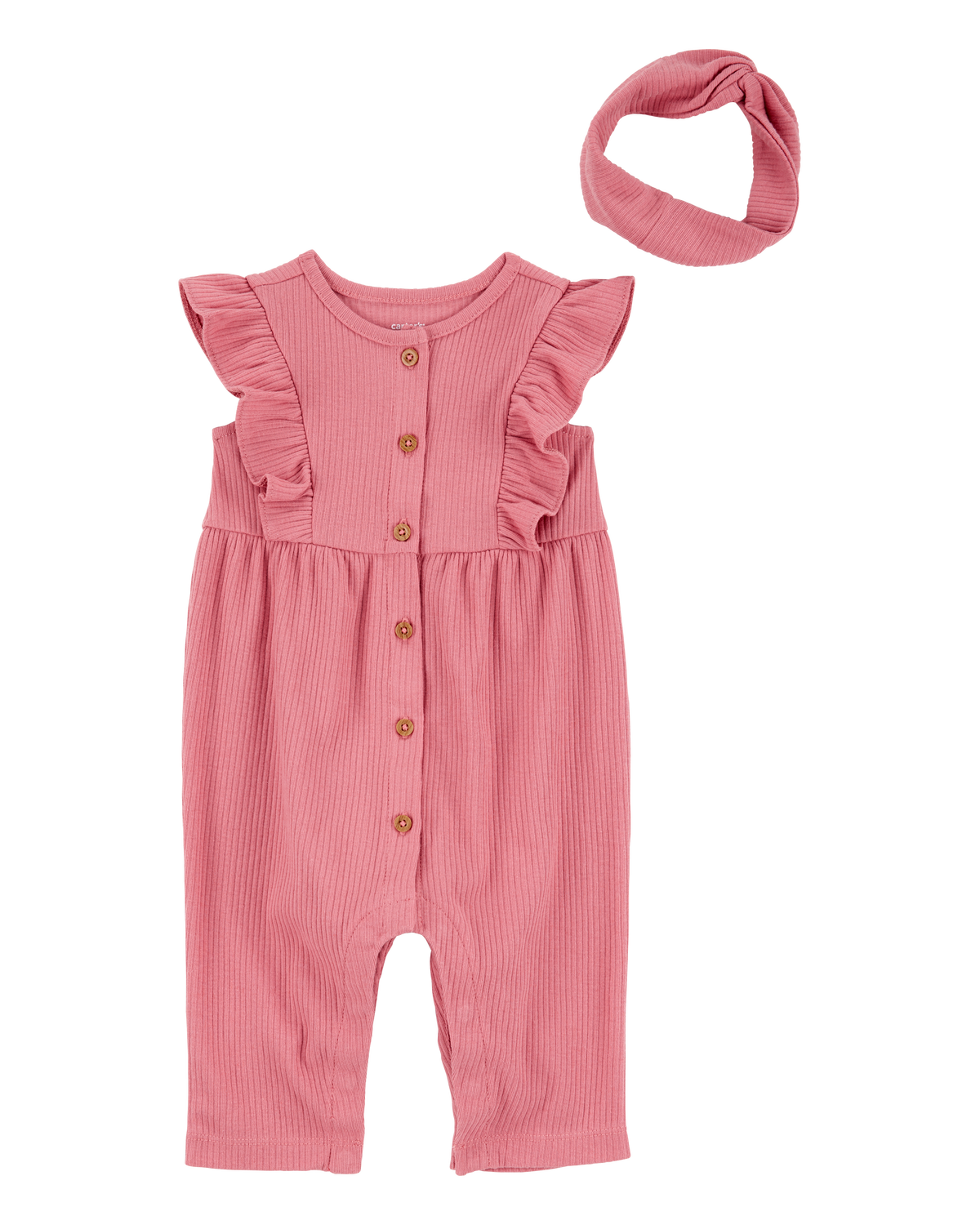 Baby Girl 2-Piece Solid Flutter-Sleeve Relaxed Fit Jumpsuit