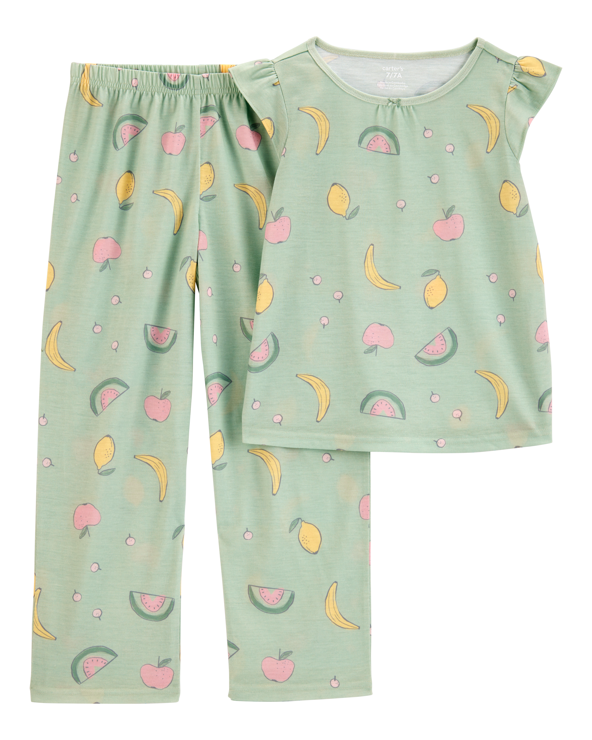 Girls Fruit Loose Fit 2-Piece Pajamas - Green
