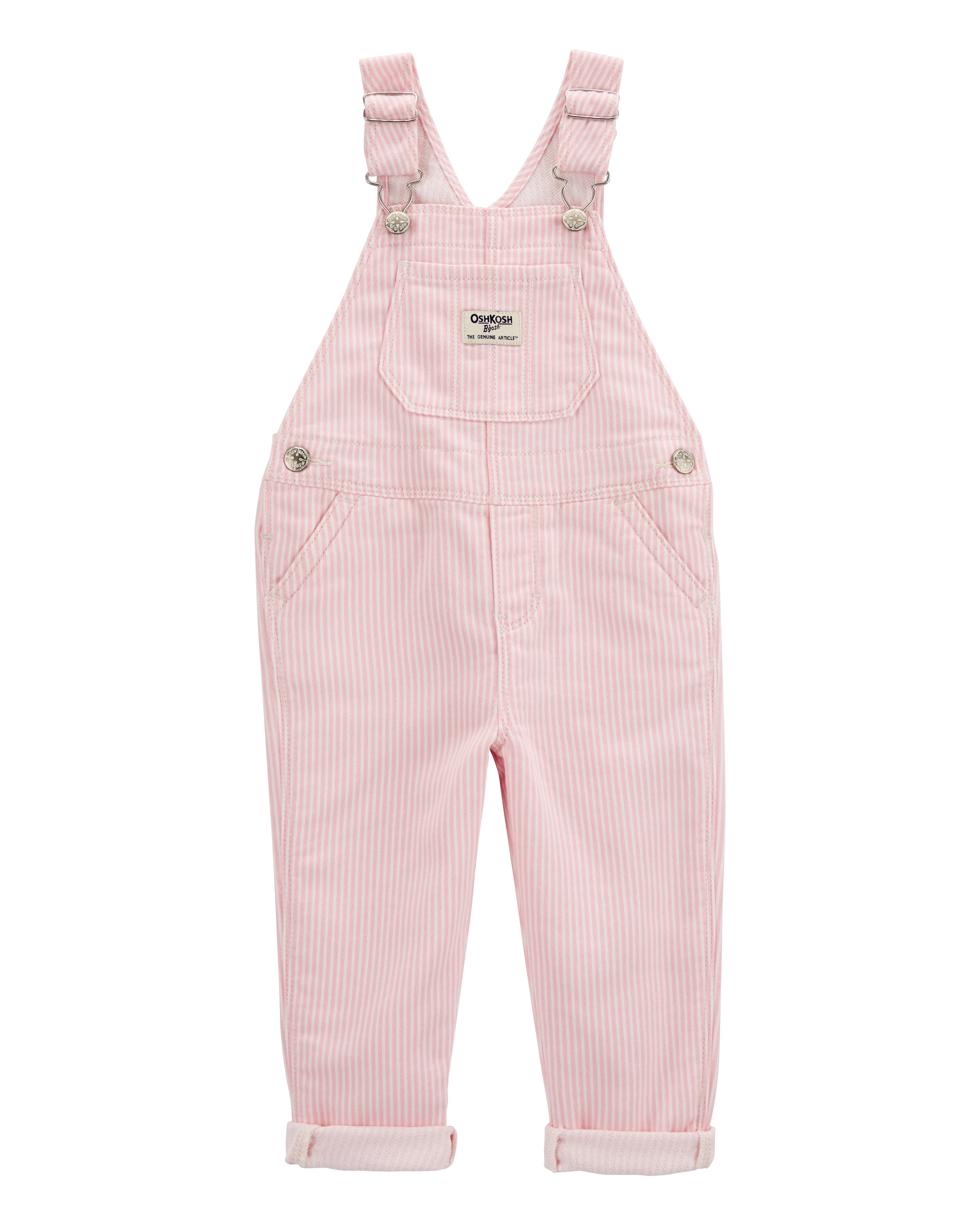Toddler Knit Denim Hickory Stripe Overalls - Pink
