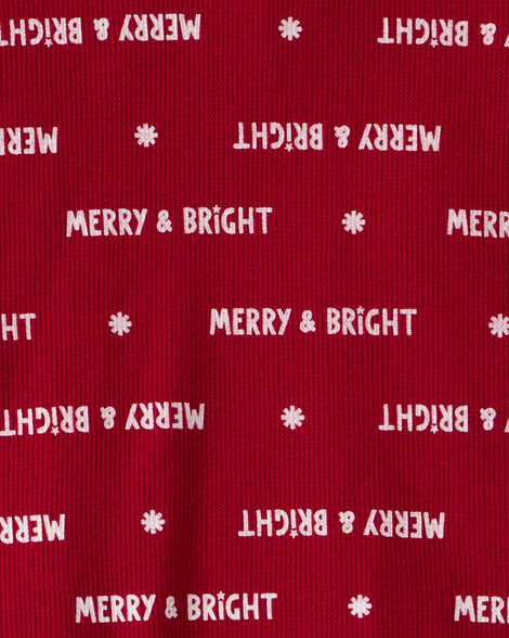 Adult Merry & Bright Christmas Cotton Long-Sleeve Snug Fit 2-Piece Pajamas - Red