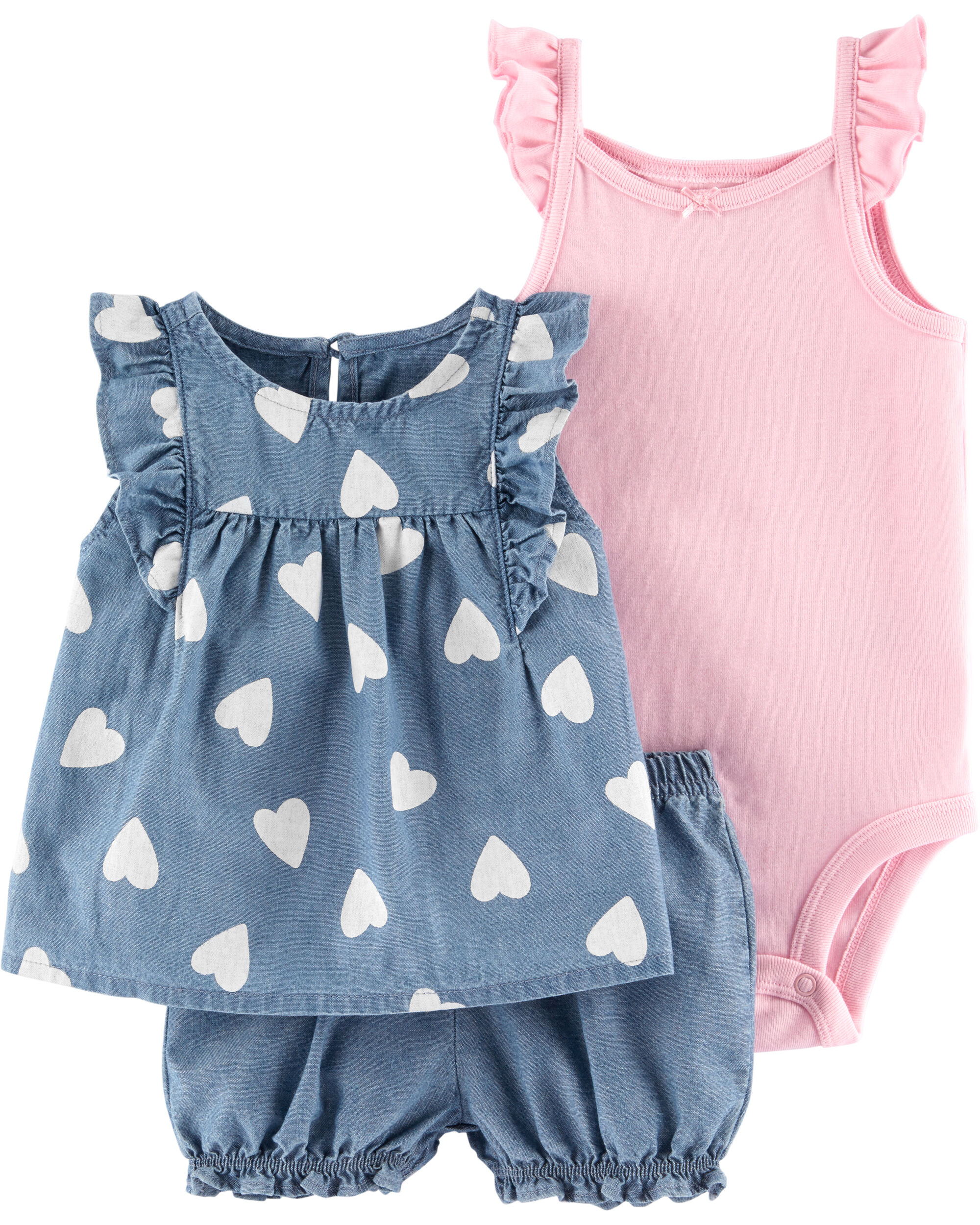 baby girl carter's floral tee & chambray shortalls set