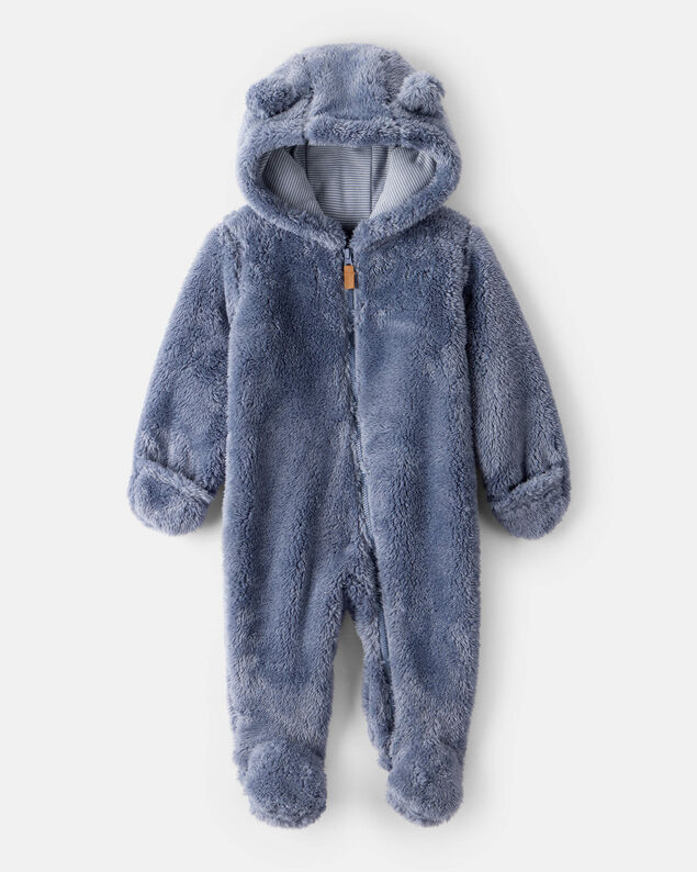 Product image 1 of Baby Boy Sherpa Long-Sleeve Hooded Jumpsuit - Blue