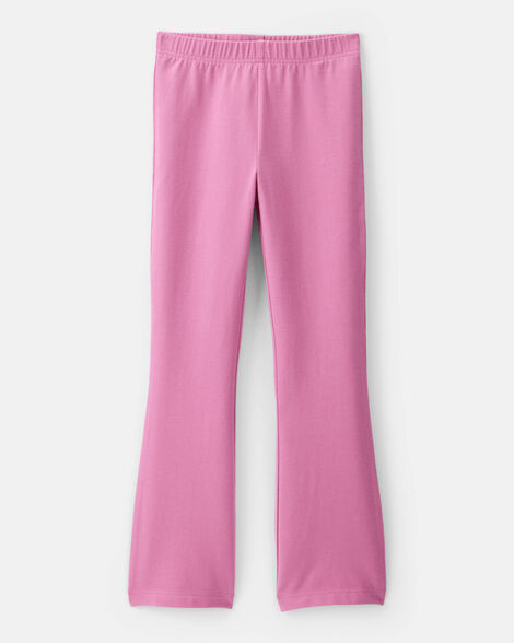 girls solid cotton flare stretch leggings - pink