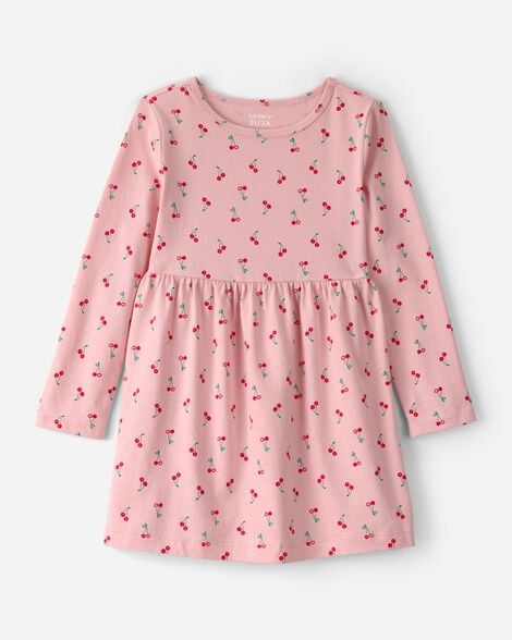 toddler girl cherry long-sleeve knit dress - pink