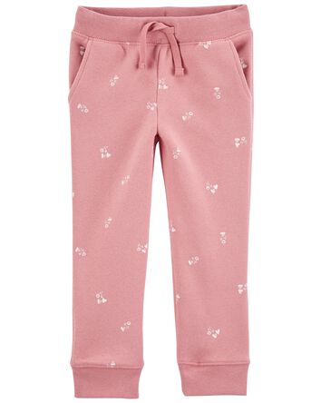 Baby Floral Heart Print Pull-On Fleece Pants