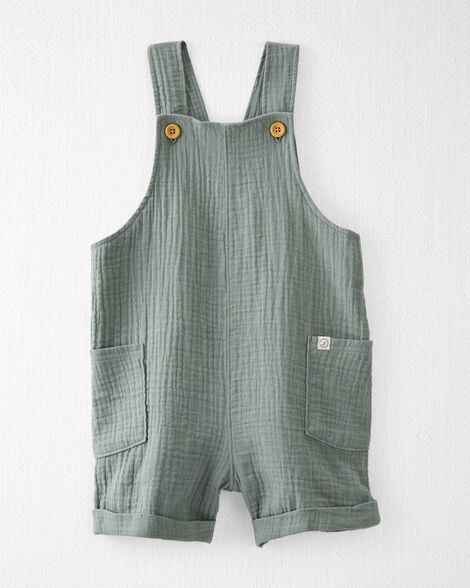 Toddler Organic Cotton Gauze Shortalls in Green