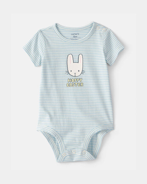 baby 'hoppy easter' bunny graphic bodysuit - blue