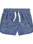 Navy - Baby Tribal Print Pull-On Waffle Knit Shorts, Selected