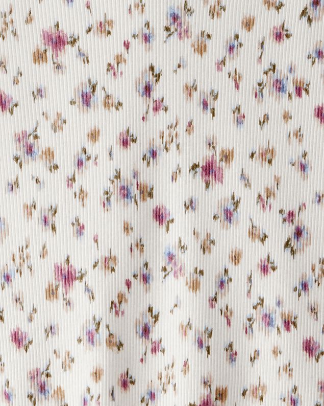 Product image 2 of Girls Ribbed Floral Print Short-Sleeve Shirt - Cream
