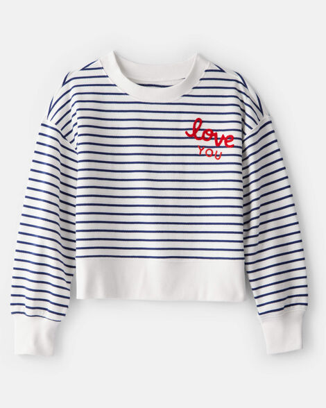 girls french terry long-sleeve top - navy/white
