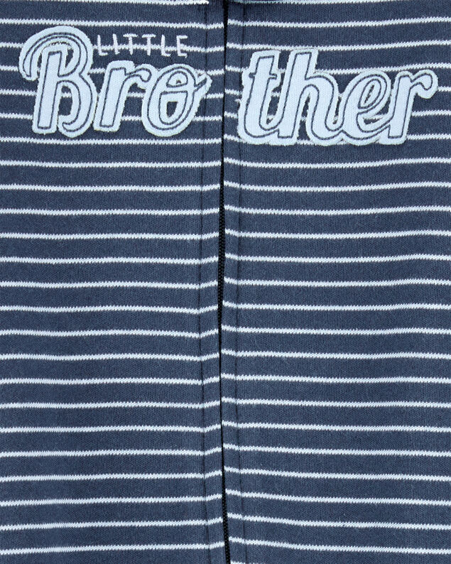 Product image 2 of Baby Boy Striped Little Bro 2-Way Zip Cotton Sleep & Play Pajamas - Blue