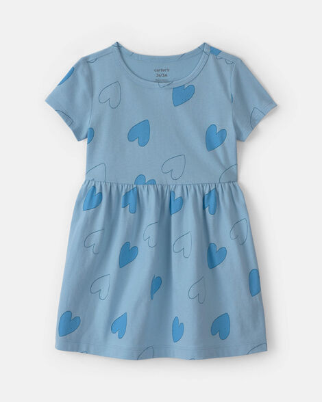 toddler girl heart short-sleeve dress - blue
