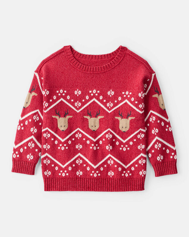 Product image 1 of Toddler Boy Christmas Reindeer Fair Isle Cotton Long-Sleeve Sweater - Red