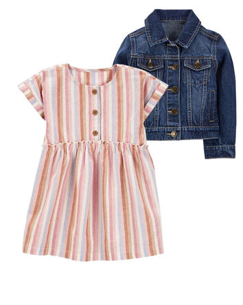 Toddler 2-Piece Linen Dress & Denim Jacket Set