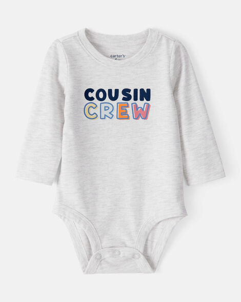baby cousin crew long-sleeve graphic bodysuit - grey
