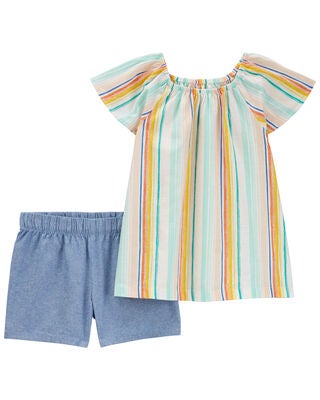 Product image 1 of Kid 2-Piece Striped Top & Chambray Short Set