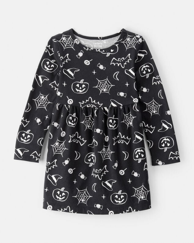 Product image 1 of Toddler Halloween Spooky Print Dress - Black