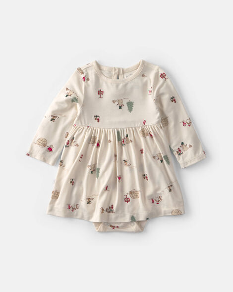 baby girl north pole purelysoft™ long-sleeve bodysuit dress - cream