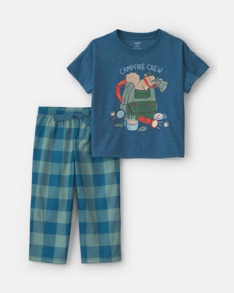 toddler boy camp short-sleeve 2-piece pajama set - blue