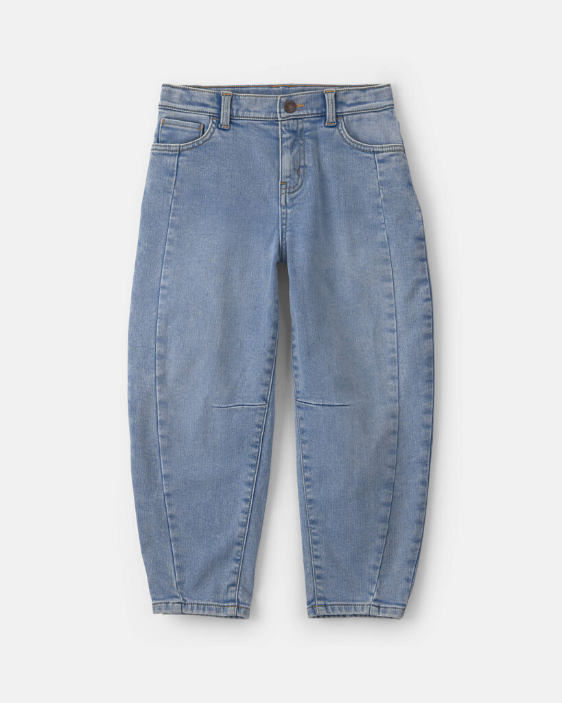 OshKosh B'gosh Girls Fleece-Lined Denim Barrel Jeans - Light Wash 10 Light Wash