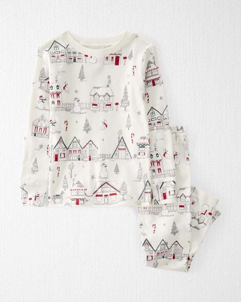 Toddler Organic Cotton Pajamas Set in Winter Village Print