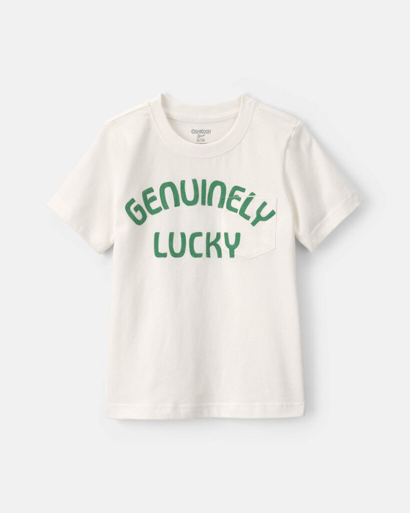 OshKosh B'gosh Toddler Boy 'Genuinely Lucky' St Patrick's Day Graphic Tee 12M Cream