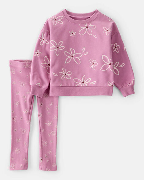 toddler girl 2-piece floral cotton long-sleeve tee & pant set - purple