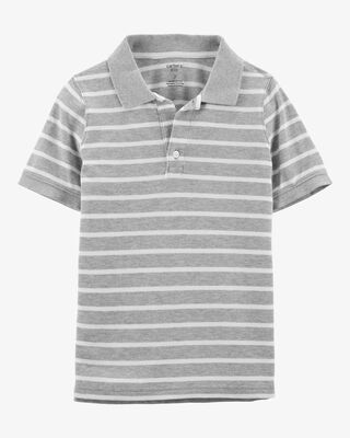 Product image 1 of Kid Gray Striped Piqué Polo Shirt
