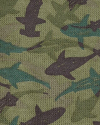 Product image 2 of Kid Shark Print Loose Fit Waffle Knit 2-Piece Pajamas - Green