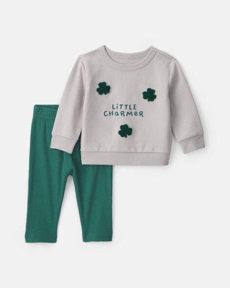 baby boy 2-piece 'little charmer' st. patrick's day french terry top & pant set - green/grey