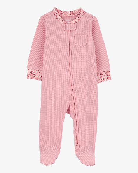  Product image 1 of Baby Floral 2-Way Zip Waffle Knit Sleep & Play Pajamas - Pink