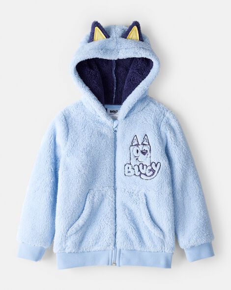toddler boy bluey™ sherpa hooded zip-up jacket - blue