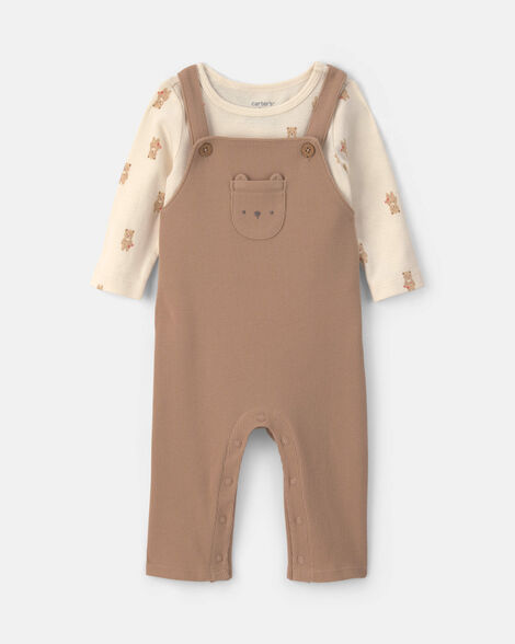 baby 2-piece bear long-sleeve overall set - brown