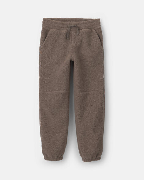 Girls Floral Fleece Joggers - Brown