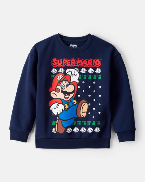 boys nintendo super mario long-sleeve pullover sweatshirt - blue