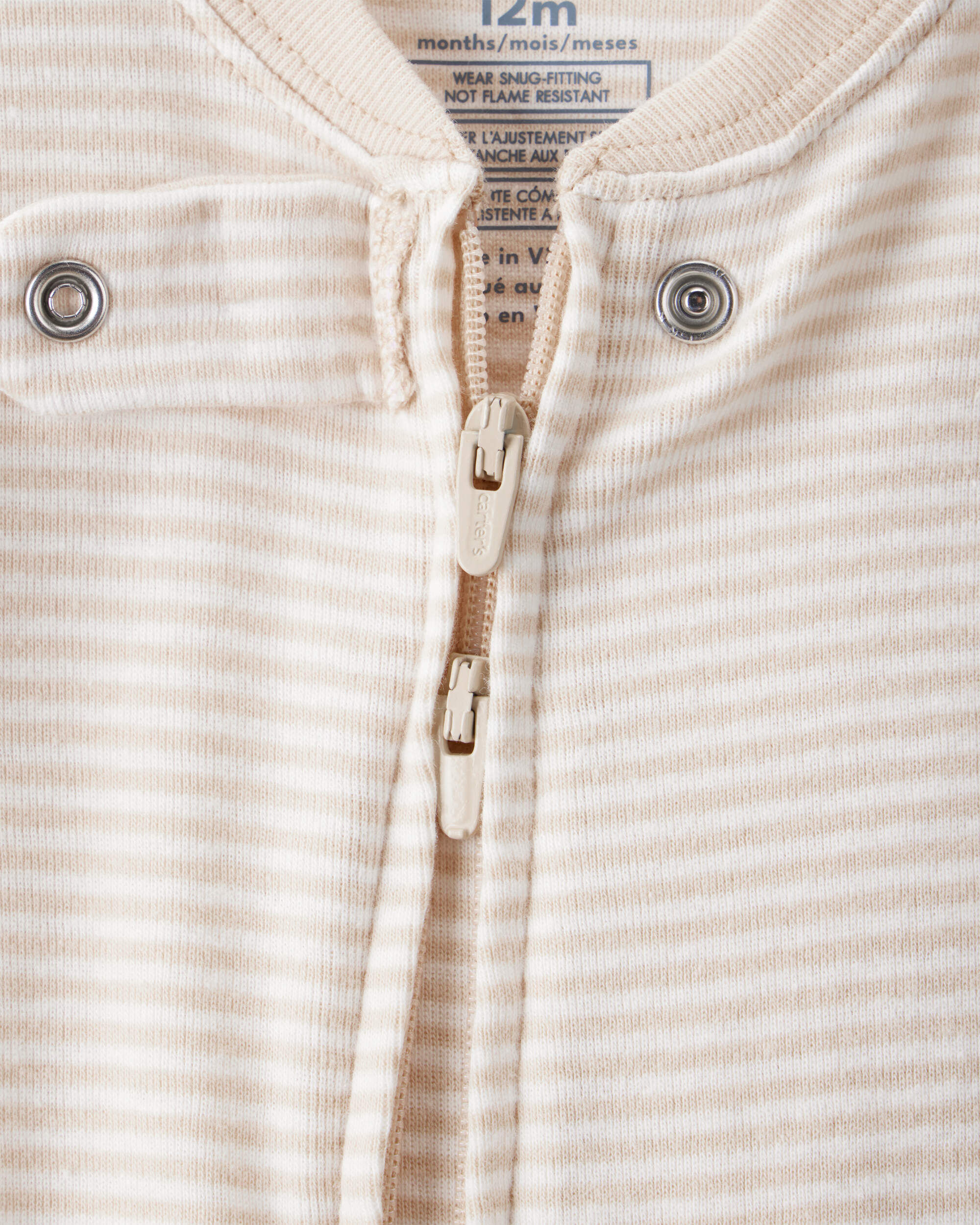 Toddler Boy Rhino 100% Cotton Long-Sleeve 2-Way Zip 1-Piece Pajamas - Ivory