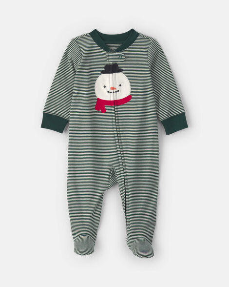 baby snowman 100% cotton 2-way zip sleep & play pajamas - green