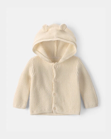baby bear ears hooded sweater - ivory