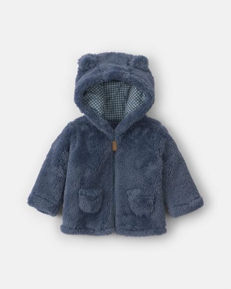 baby boy bear teddy fleece zip-up hoodie - blue