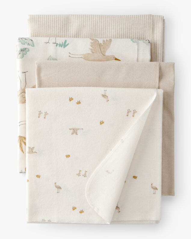 Product image 1 of Baby 4-Pack Stork Print Receiving Blankets - Yellow