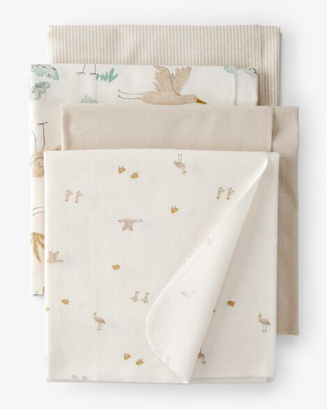 Product image 1 of Baby 4-Pack Stork Print Receiving Blankets - Yellow