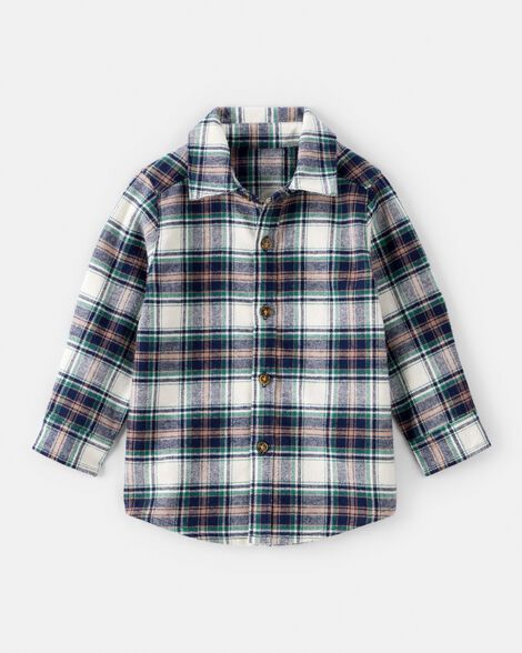 Baby Boy Plaid Button-Down Shirt - Cream/Navy