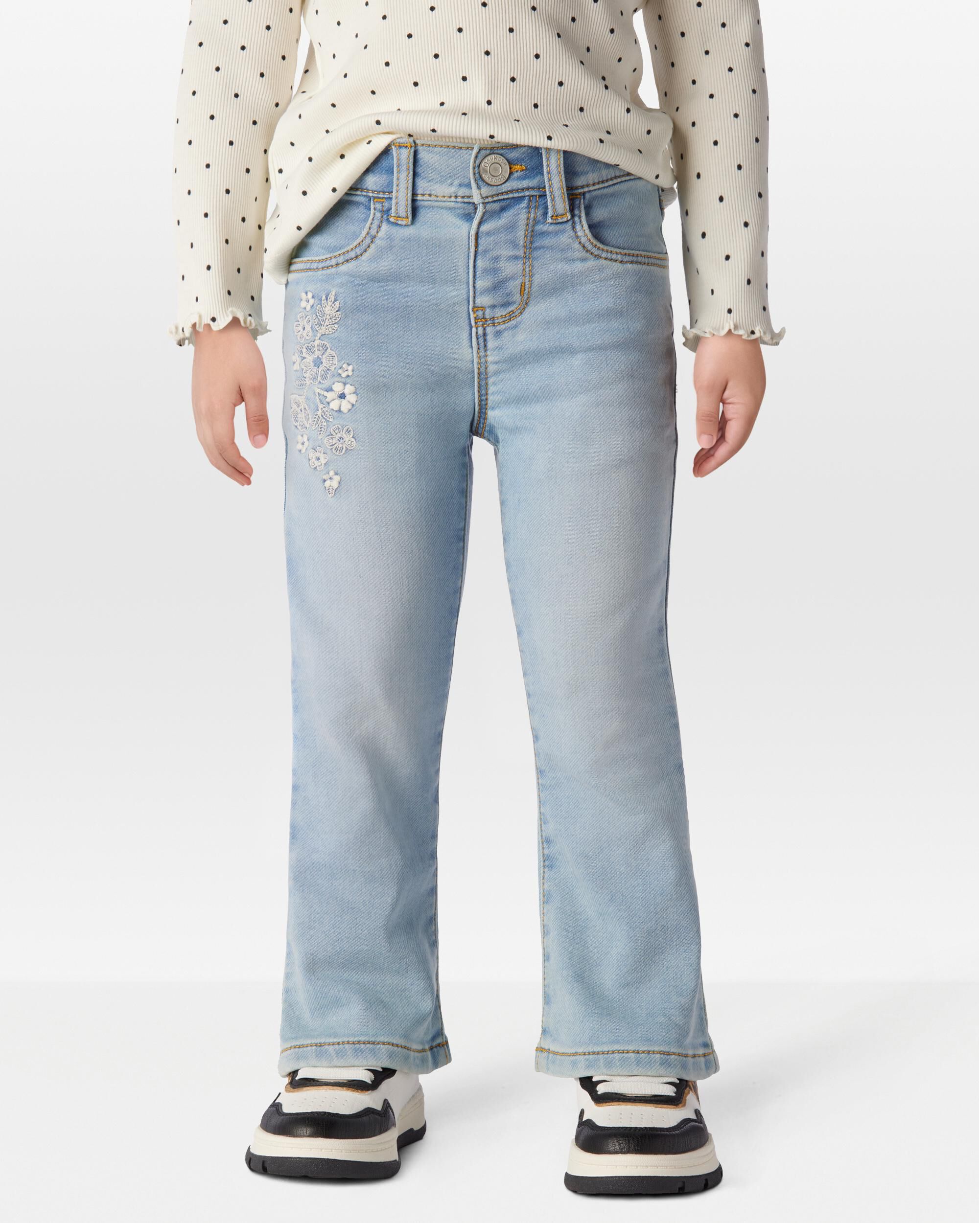 Toddler Embroidered Flowers Iconic Denim Flare Jeans
