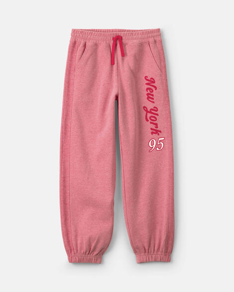 Girls 'New York' French Terry Joggers - Pink/Red
