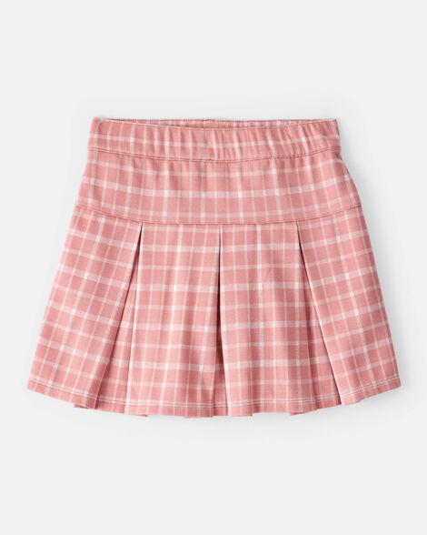 kid plaid pleated pull-on skort - pink