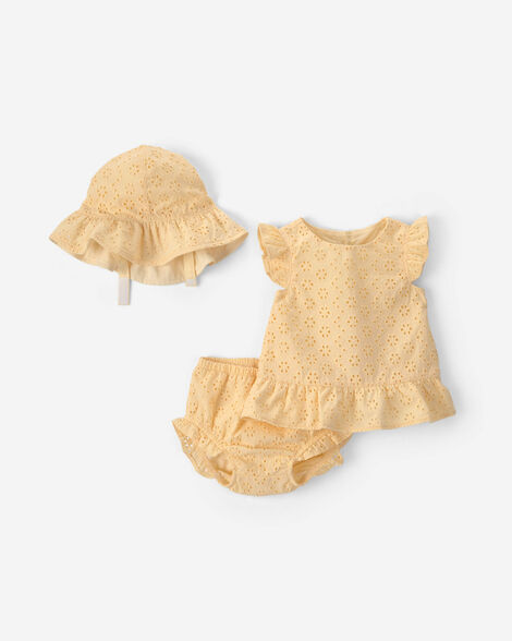 baby girl 2-piece woven eyelet easter top & short set - yellow