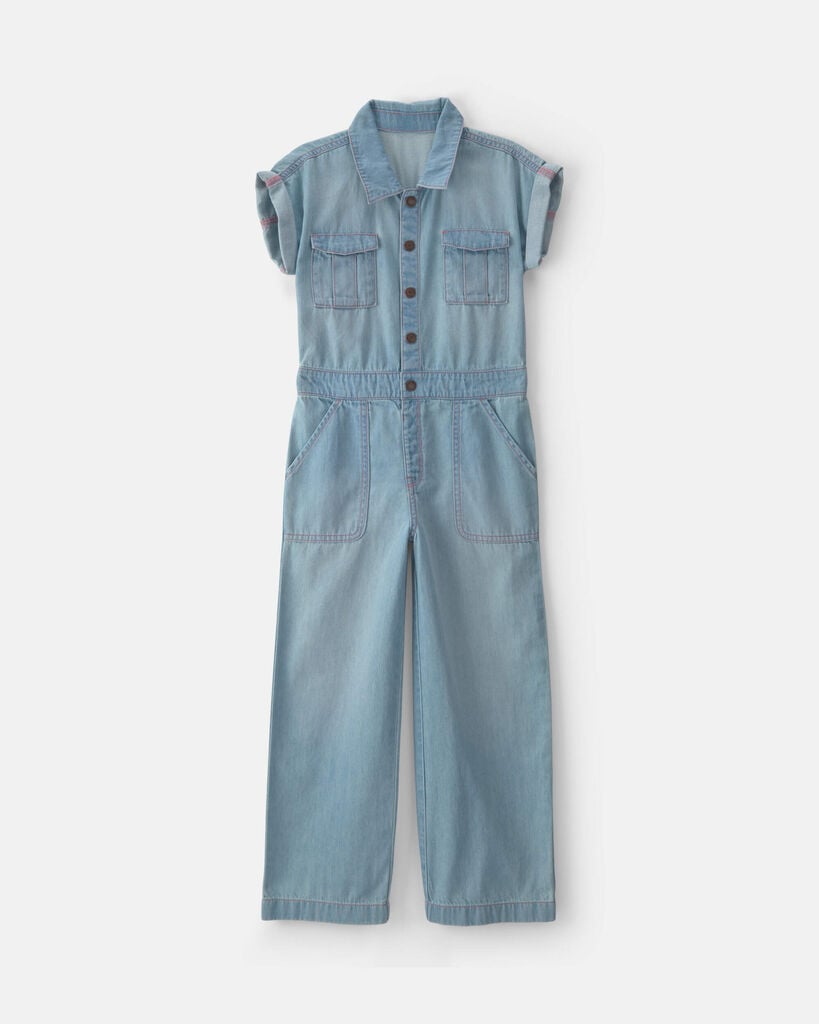 OshKosh B'gosh Girls Denim Short-Sleeve Jumpsuit - Light Wash 10 Light Wash